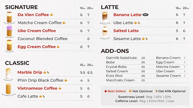 Da Vien Coffee Restaurant Menu – Fresh Vietnamese Coffee & Boba